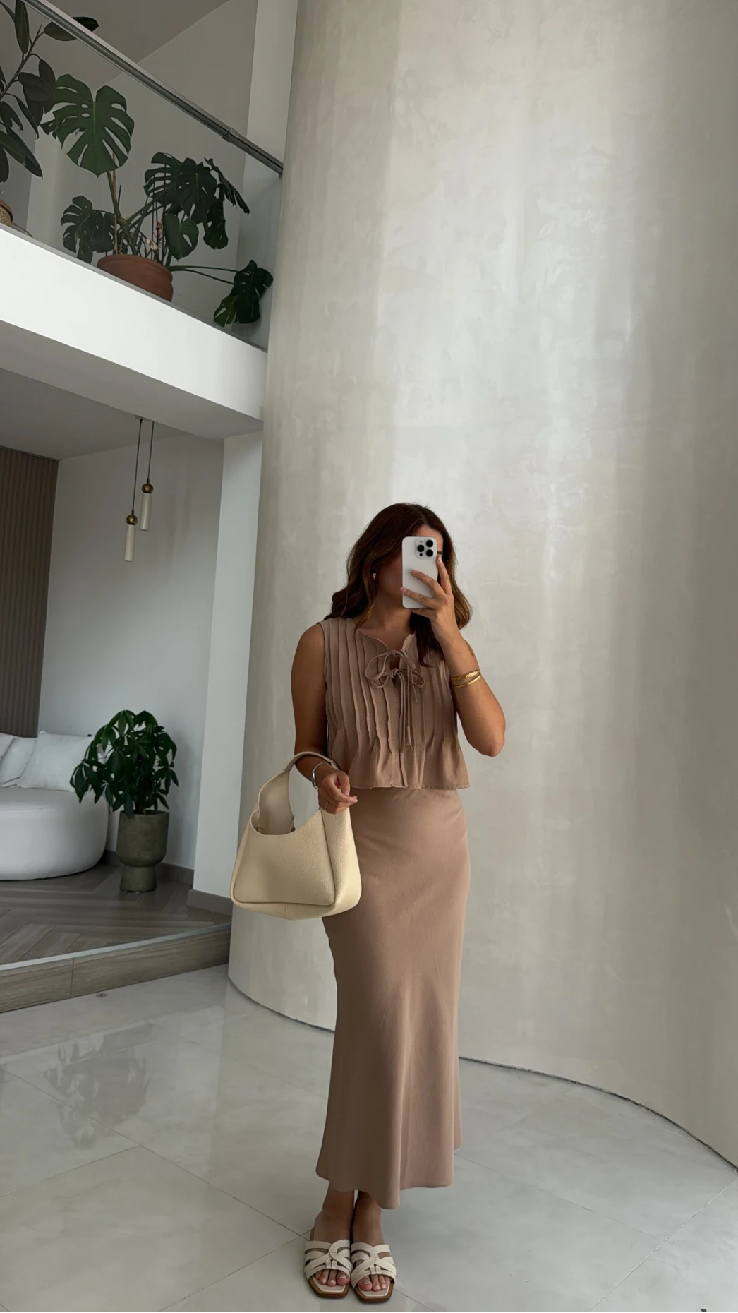 Pileli Bluz Etek Takım - Vizon - Kod: 8490 8021