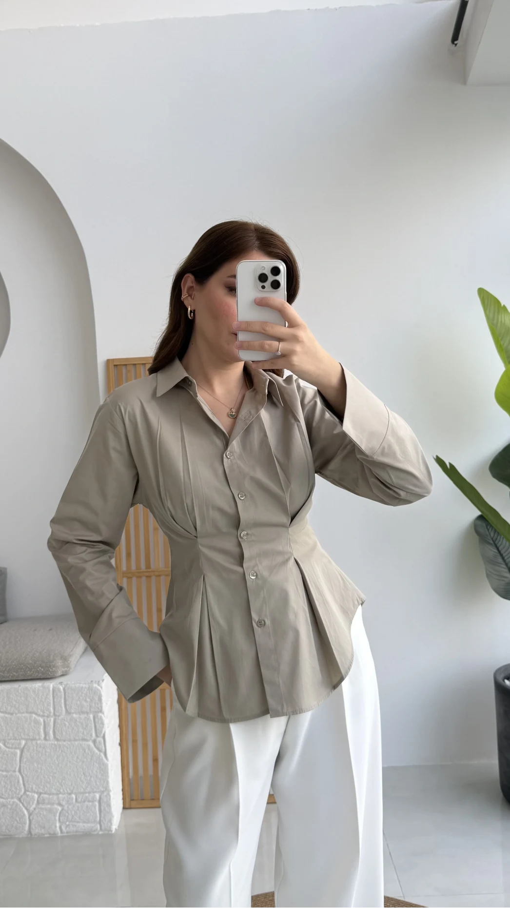 Pilili Gömlek - Bej Haki Tonları - Kod: 4965