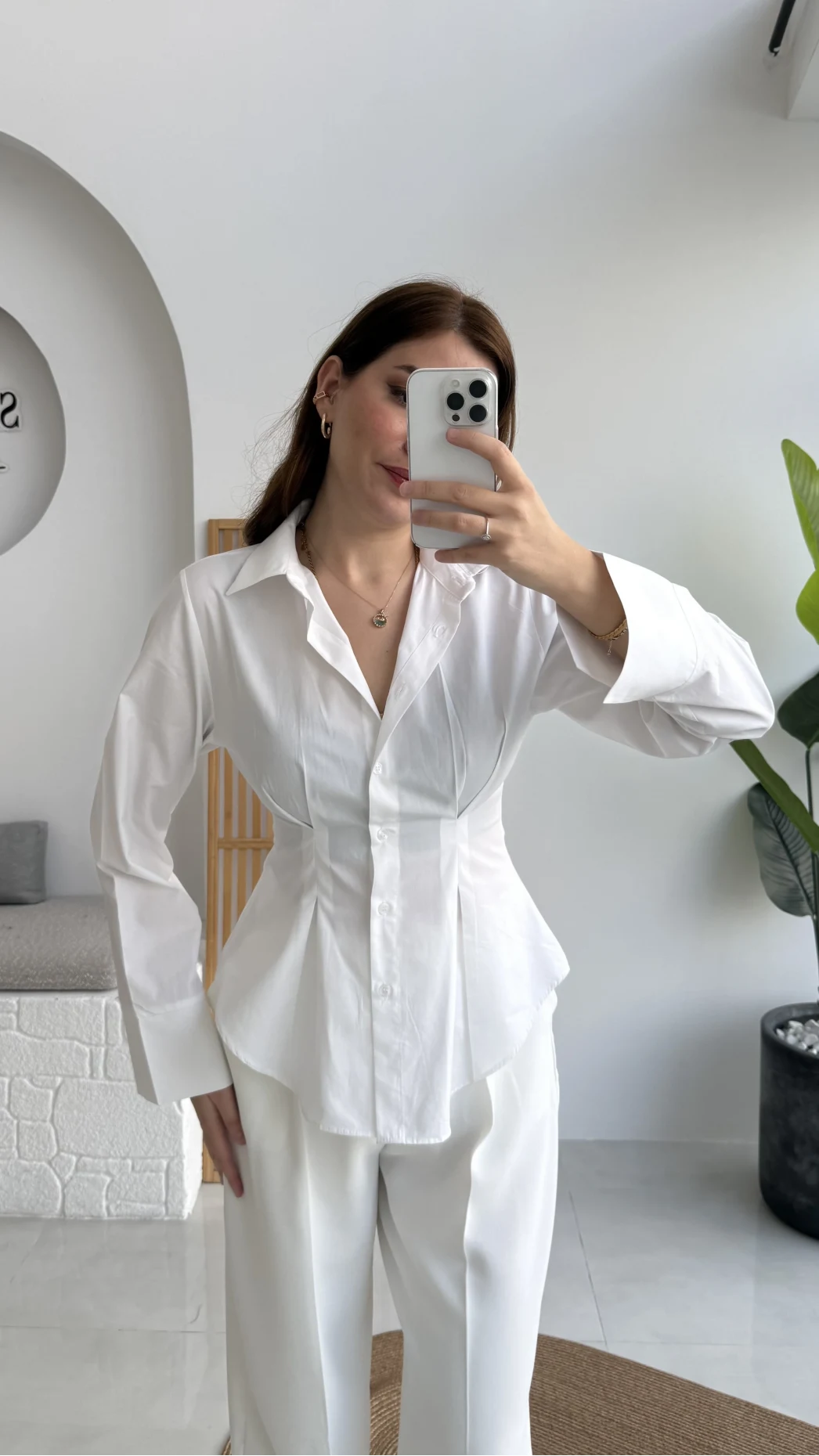 Pilili Gömlek - Beyaz - Kod: 4965