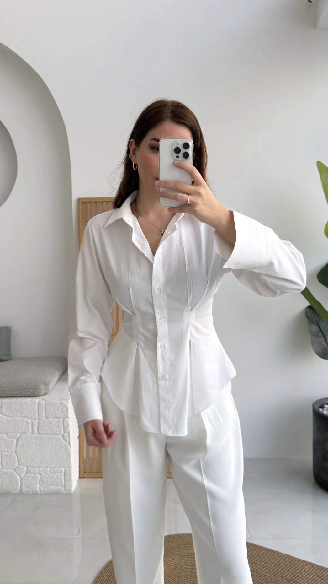 Pilili Gömlek - Beyaz - Kod: 4965