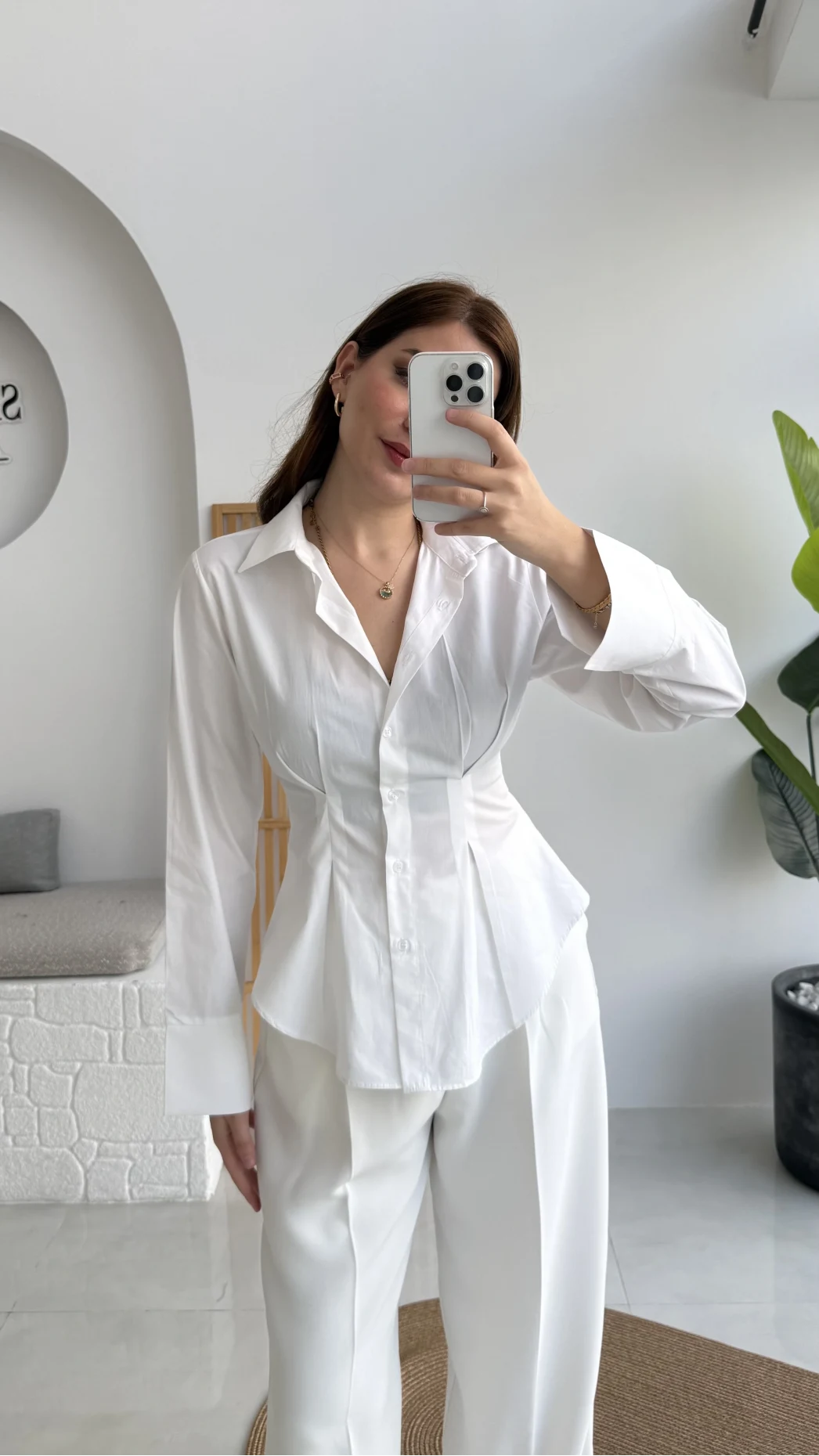 Pilili Gömlek - Beyaz - Kod: 4965