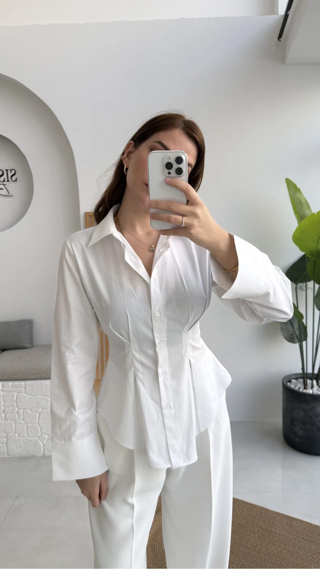 Pilili Gömlek - Beyaz - Kod: 4965