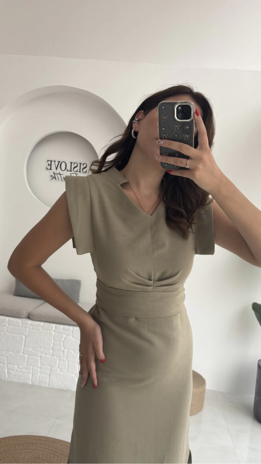 Pimenta Kuşaklı Midi Elbise - Haki - 2294