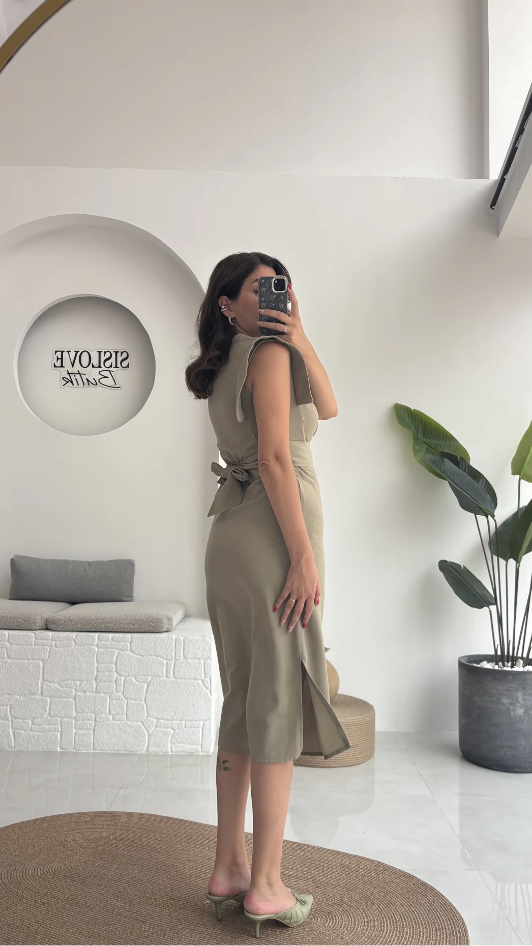 Pimenta Kuşaklı Midi Elbise - Haki - 2294