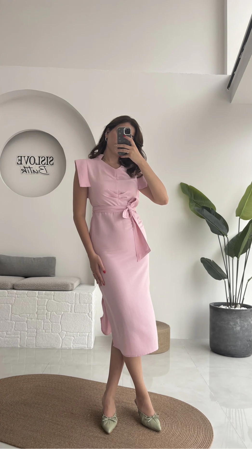 Pimenta Kuşaklı Midi Elbise - Pembe - 2294