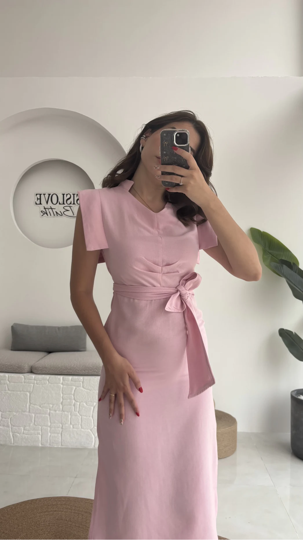 Pimenta Kuşaklı Midi Elbise - Pembe - 2294