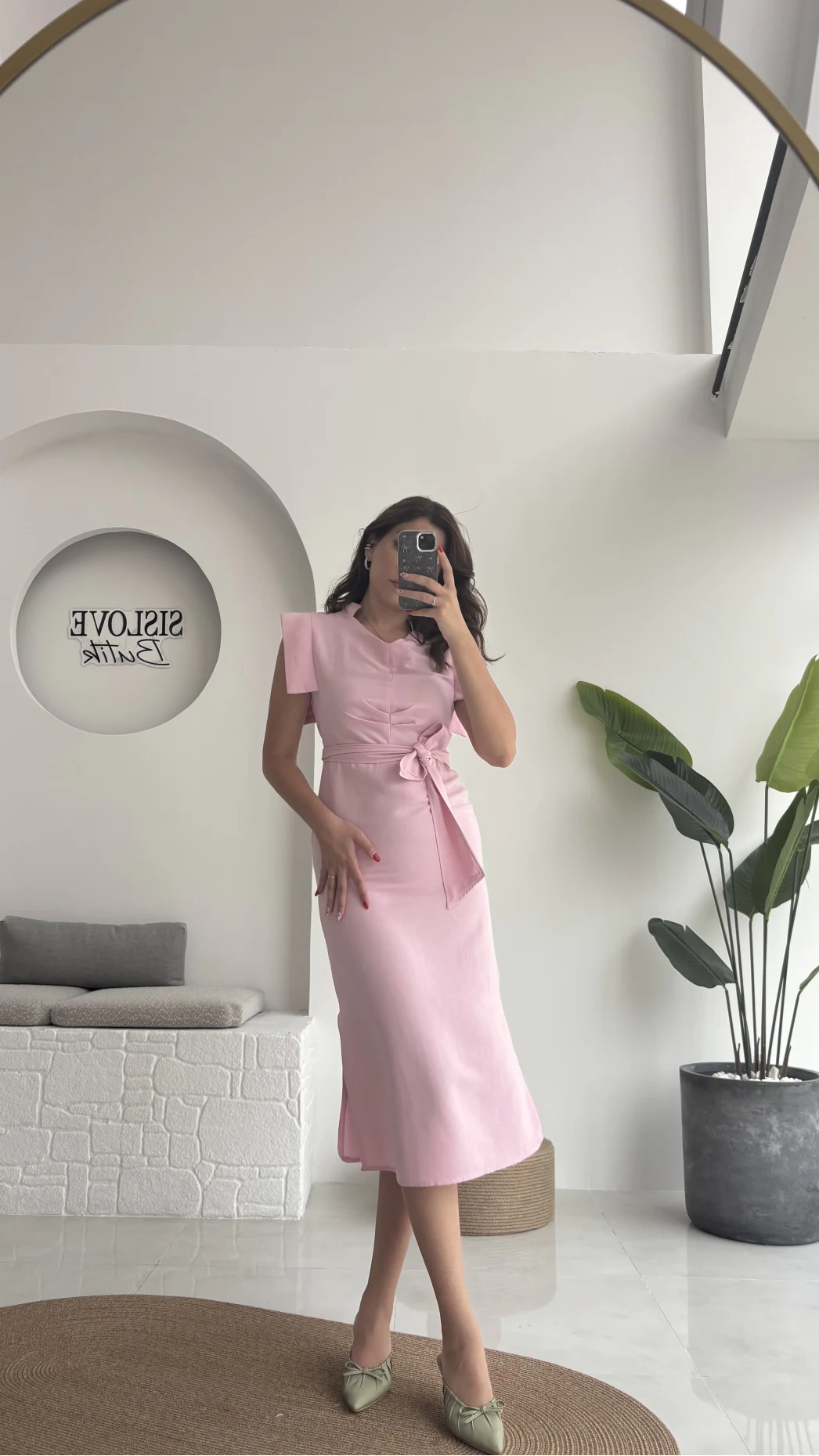 Pimenta Kuşaklı Midi Elbise - Pembe - 2294