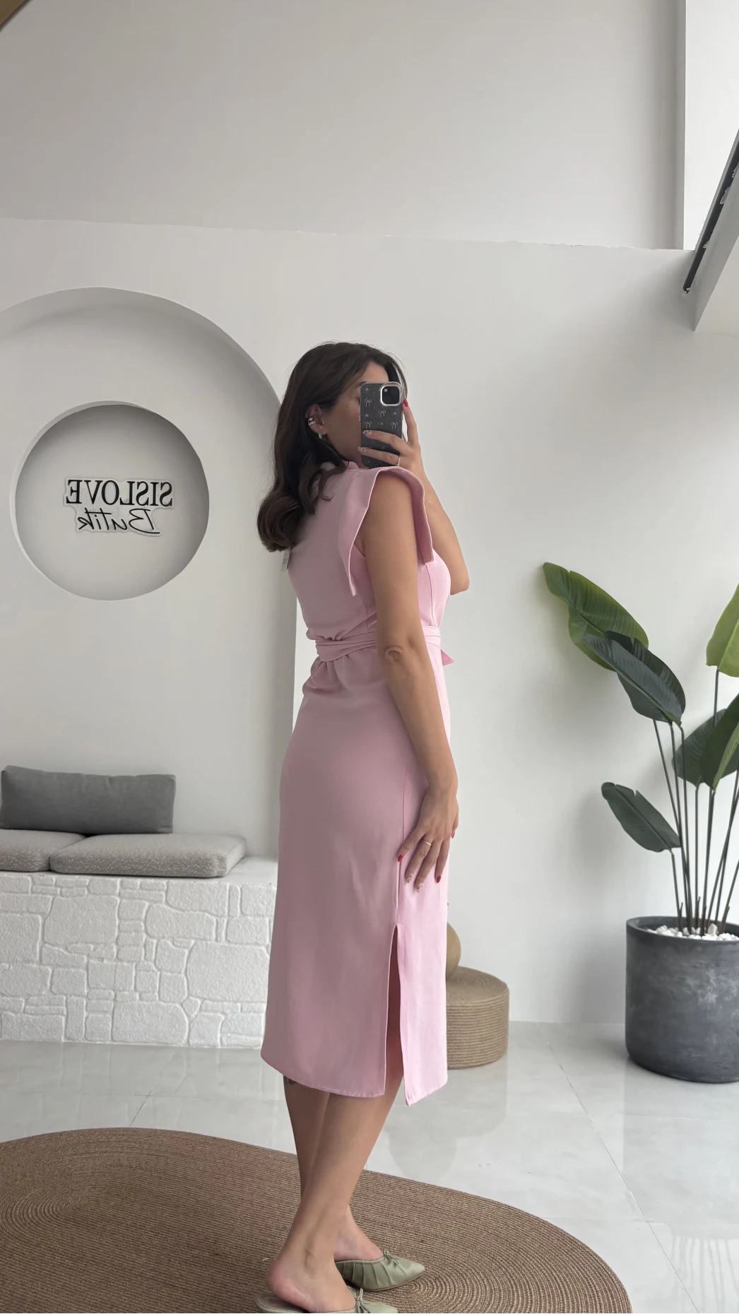 Pimenta Kuşaklı Midi Elbise - Pembe - 2294