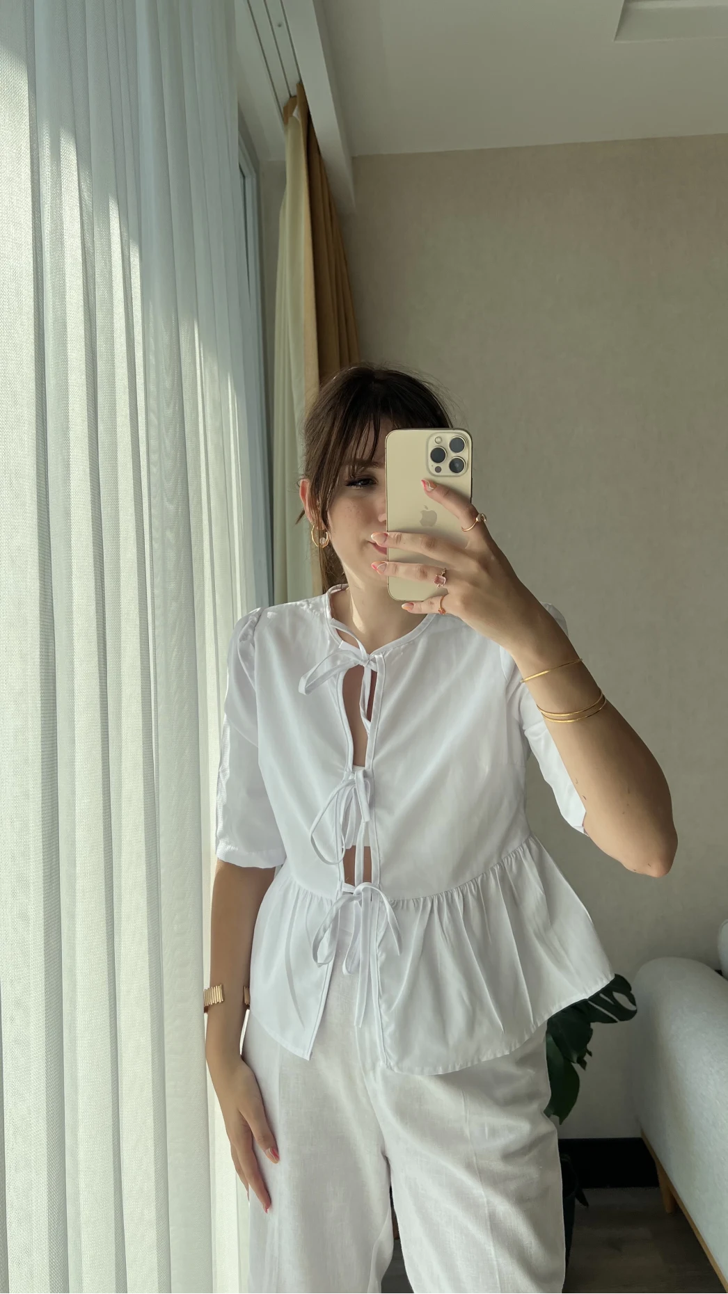 Pinella Serisi Yakasız Gömlek Beyaz