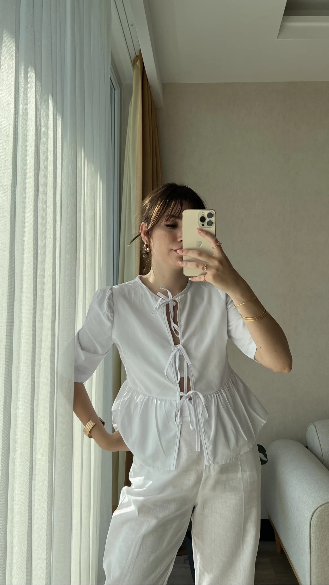 Pinella Serisi Yakasız Gömlek Beyaz