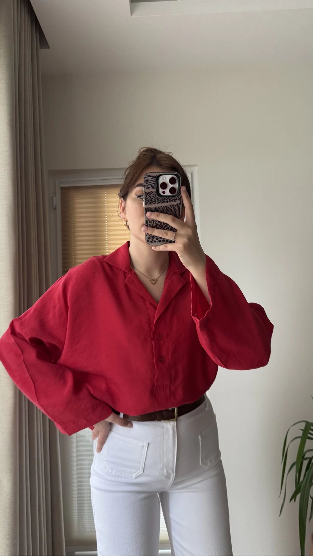 Polo Yaka Bluz Nar Çiçeği