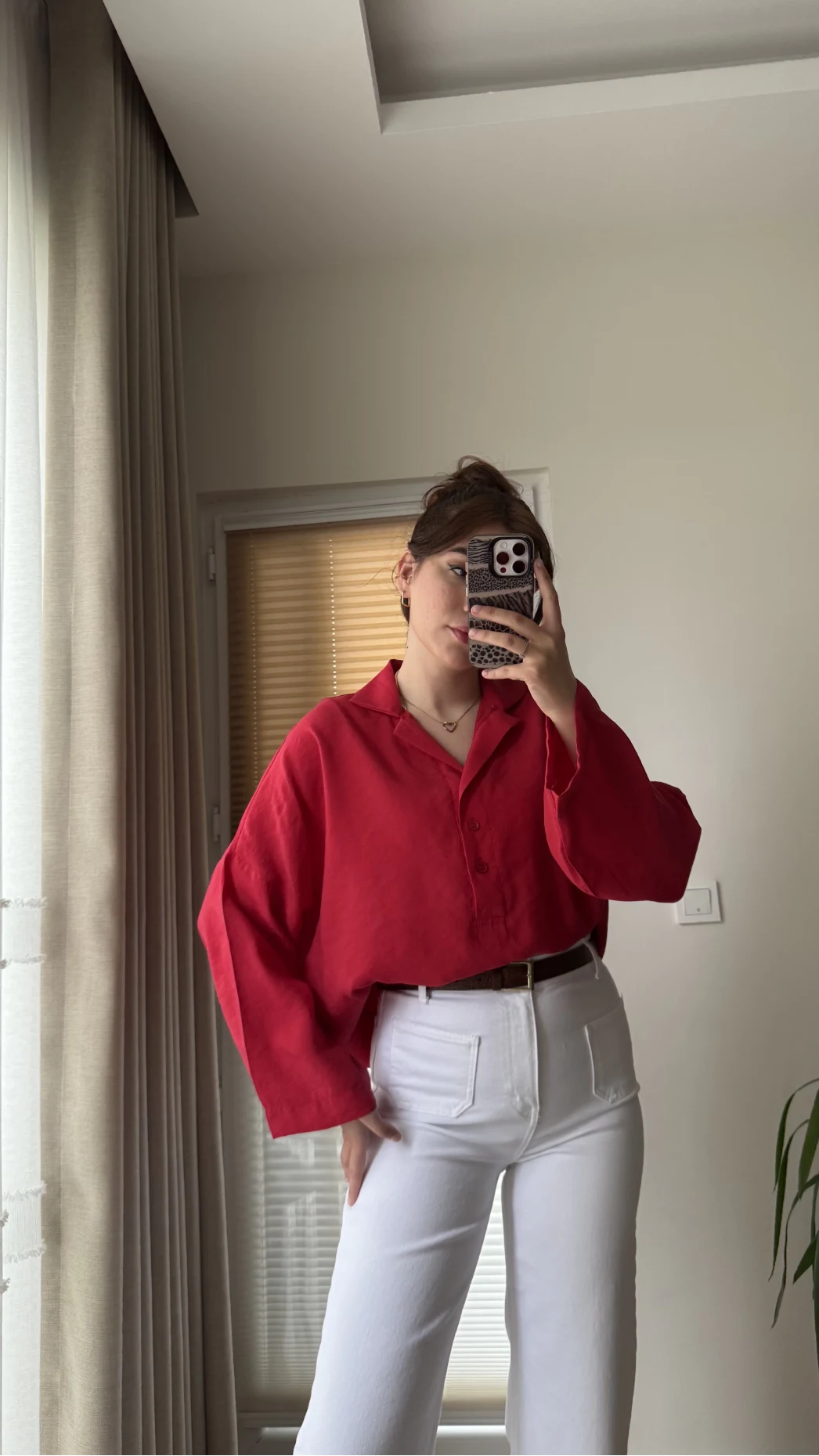 Polo Yaka Bluz Nar Çiçeği