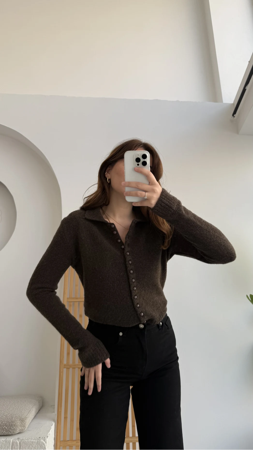 Polo Yaka Düğmeli Hırka - Acı Kahve