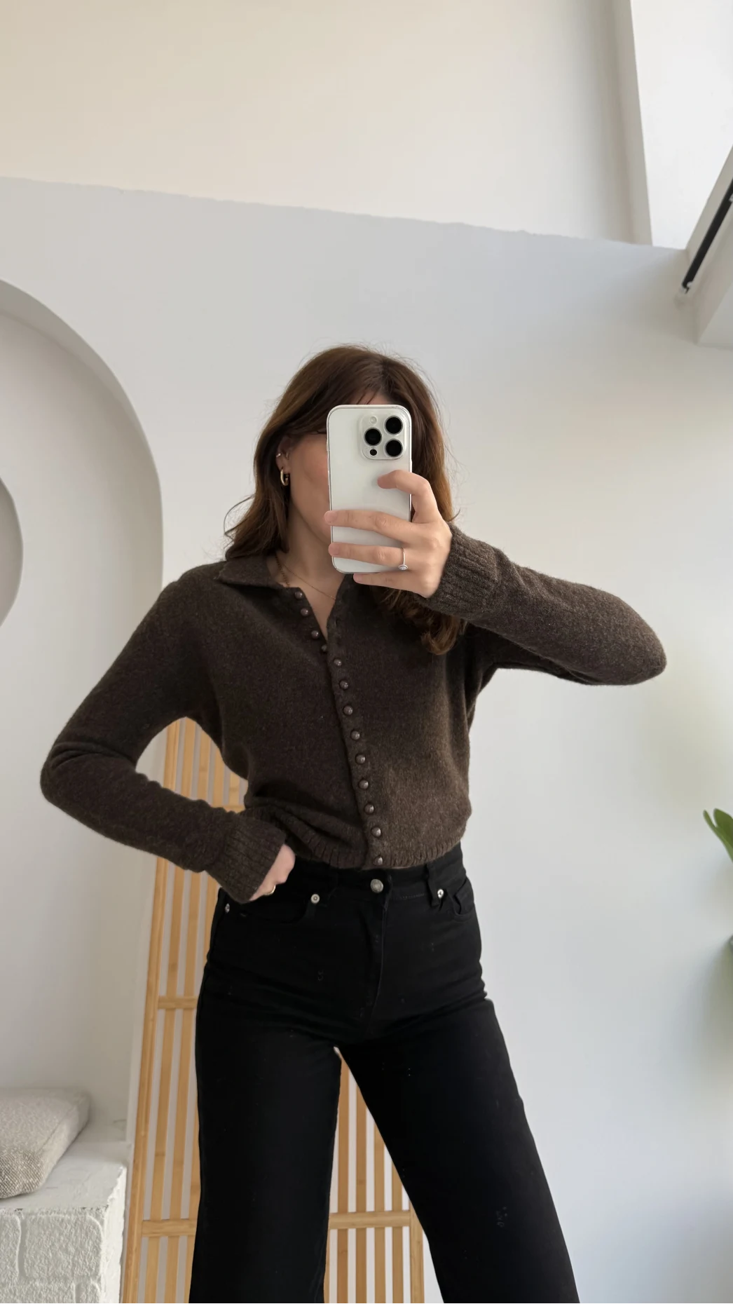 Polo Yaka Düğmeli Hırka - Acı Kahve