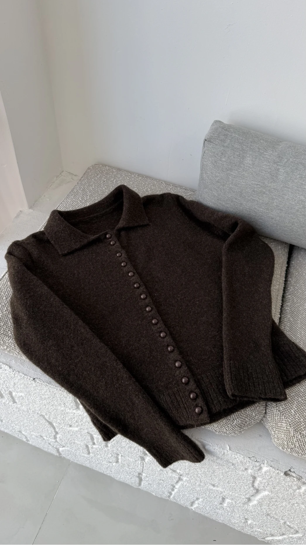 Polo Yaka Düğmeli Hırka - Acı Kahve