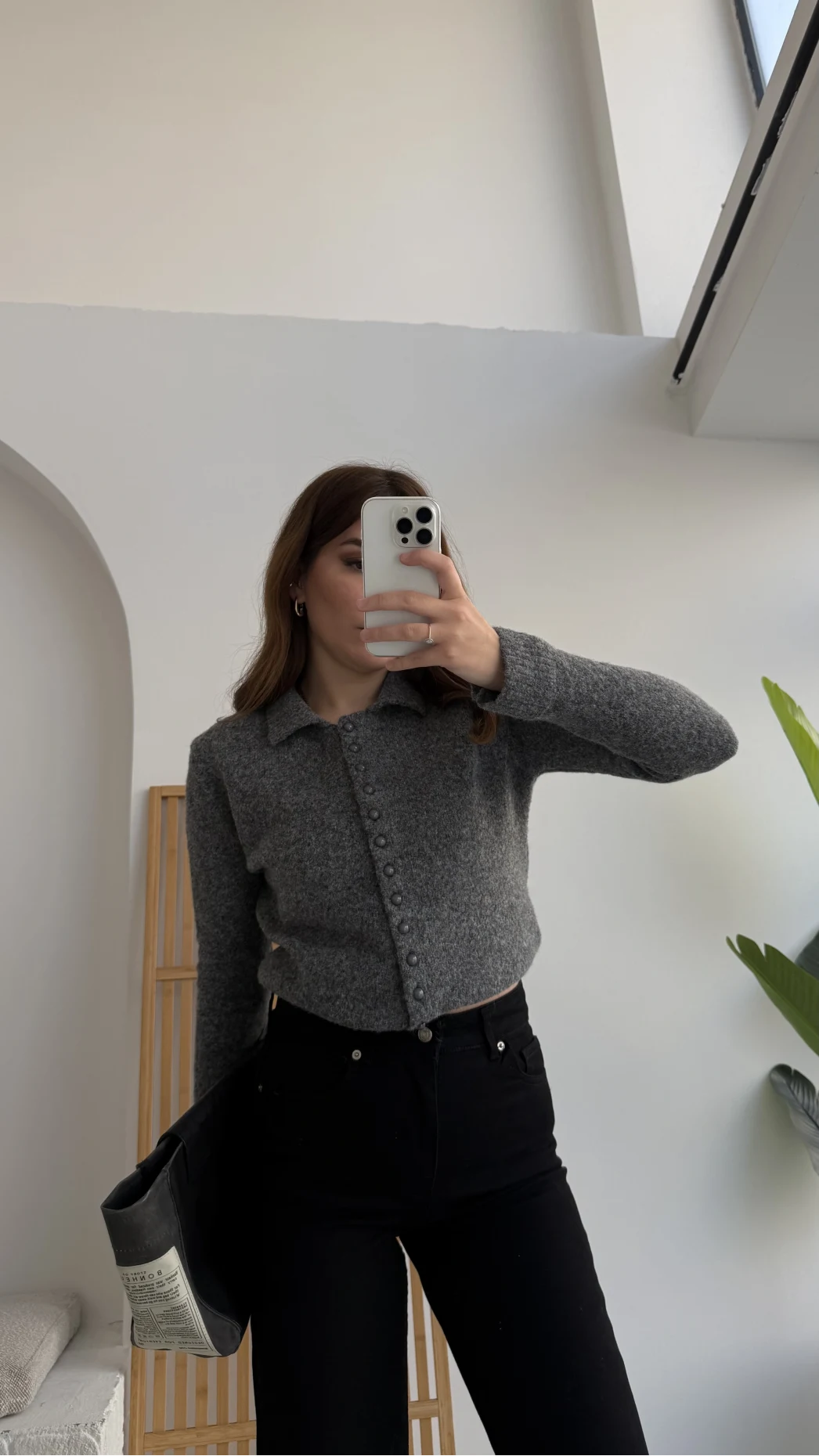 Polo Yaka Düğmeli Hırka - Antrasit