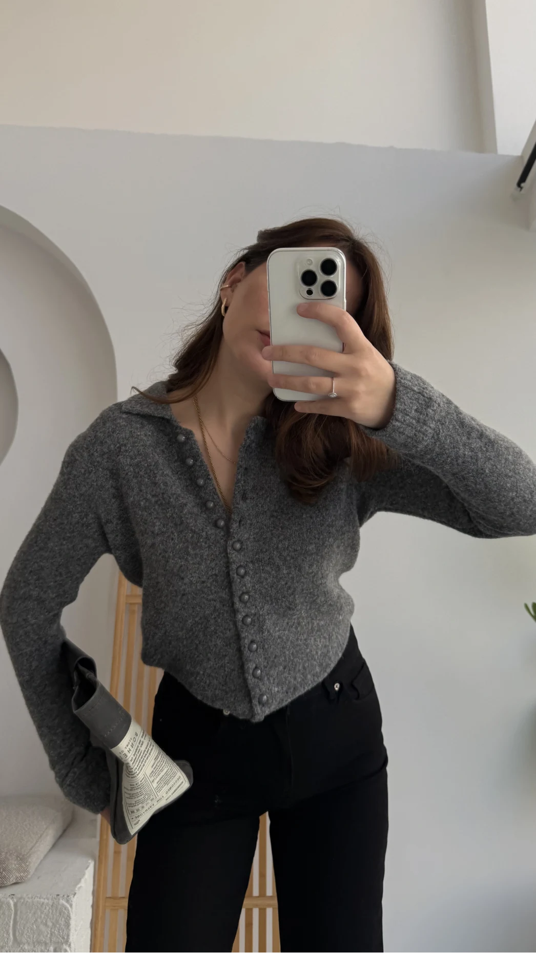 Polo Yaka Düğmeli Hırka - Antrasit