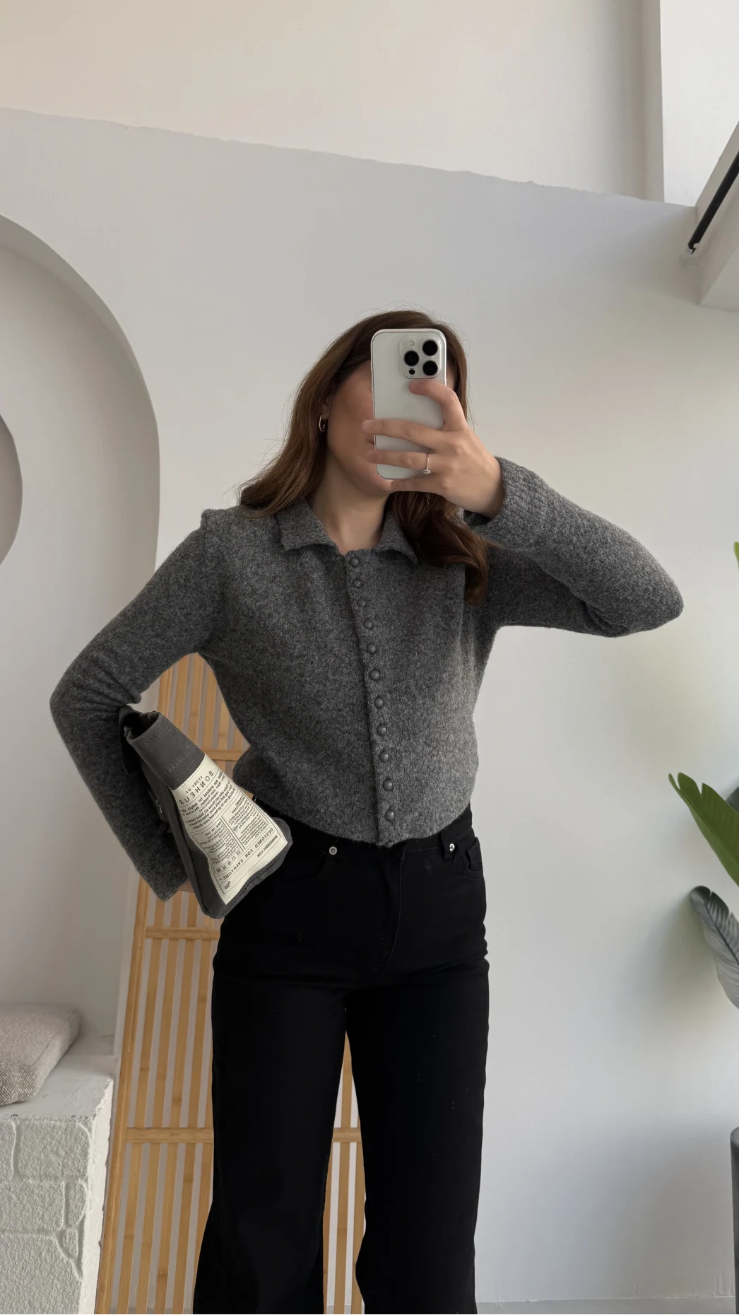 Polo Yaka Düğmeli Hırka - Antrasit