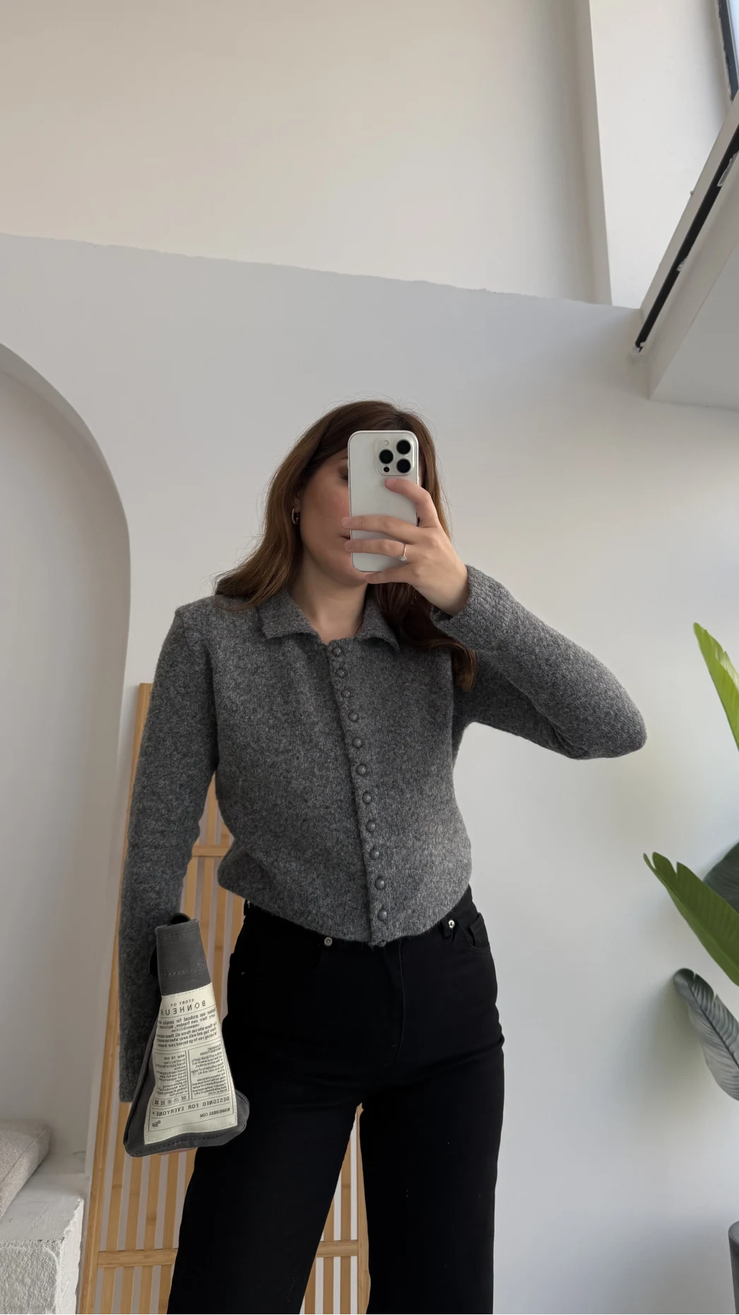 Polo Yaka Düğmeli Hırka - Antrasit