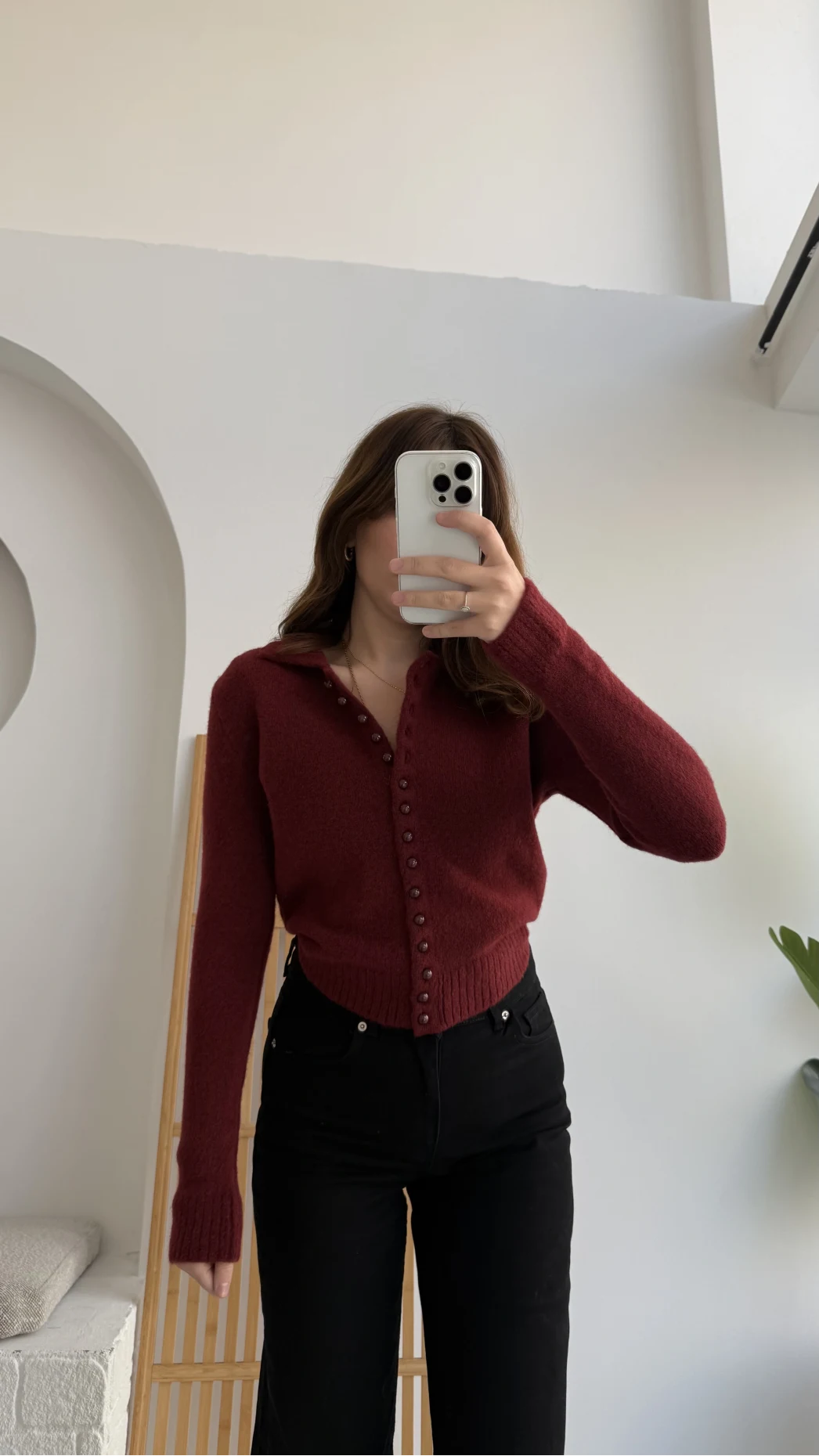 Polo Yaka Düğmeli Hırka - Bordo