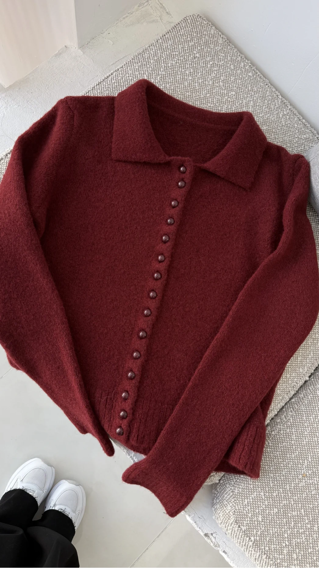 Polo Yaka Düğmeli Hırka - Bordo