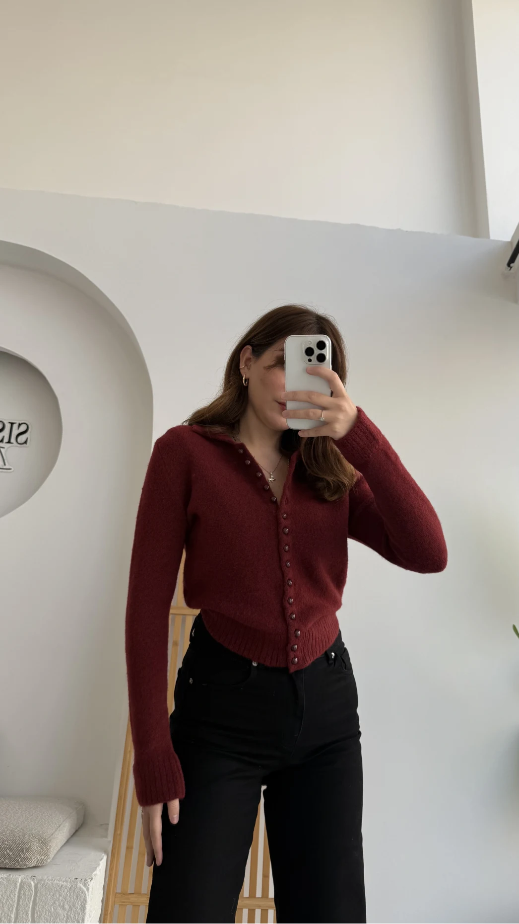 Polo Yaka Düğmeli Hırka - Bordo