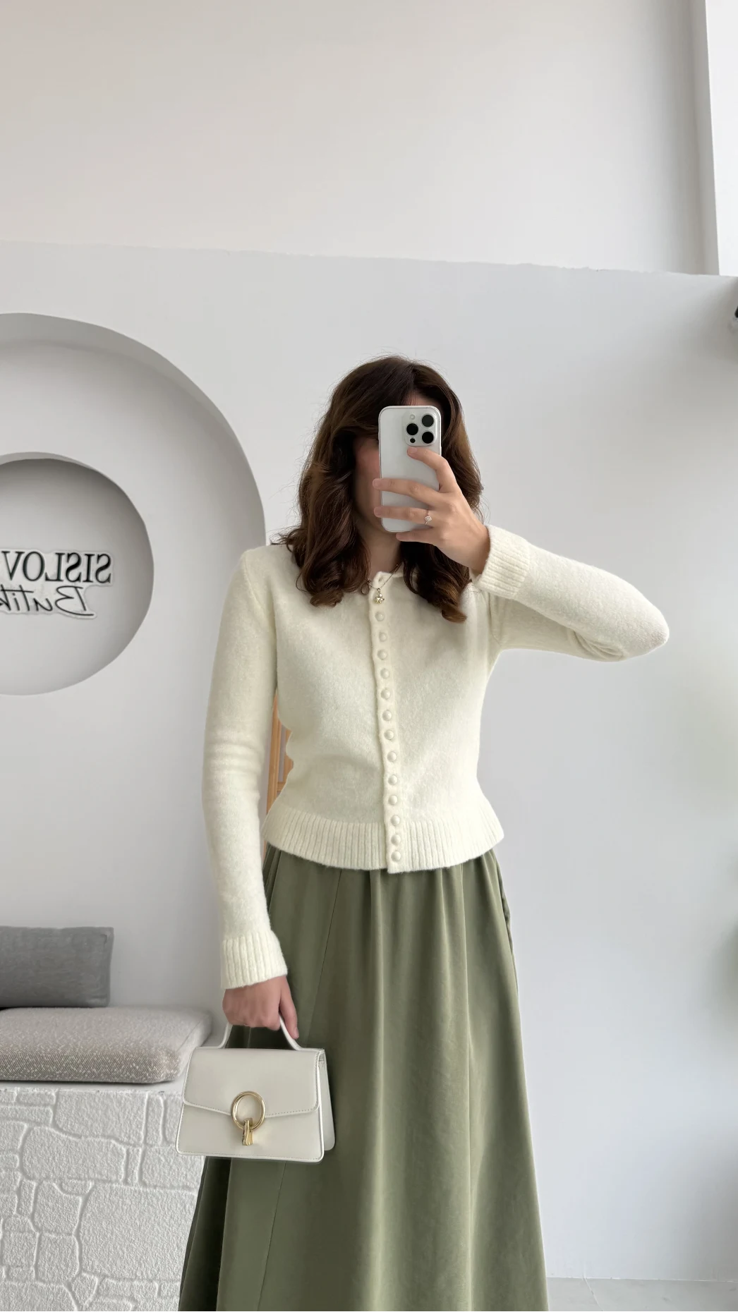 Polo Yaka Düğmeli Hırka - Ekru