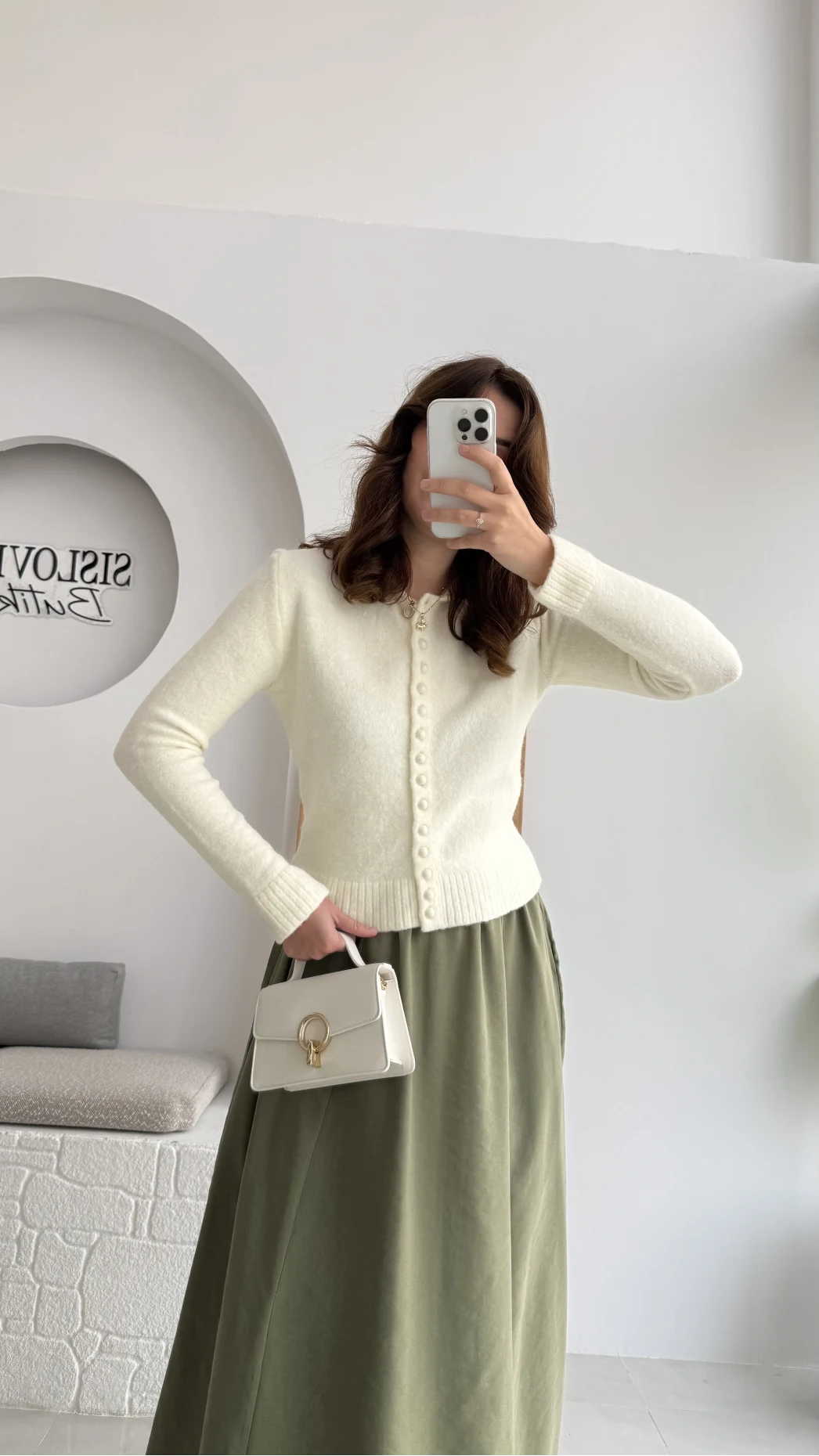 Polo Yaka Düğmeli Hırka - Ekru