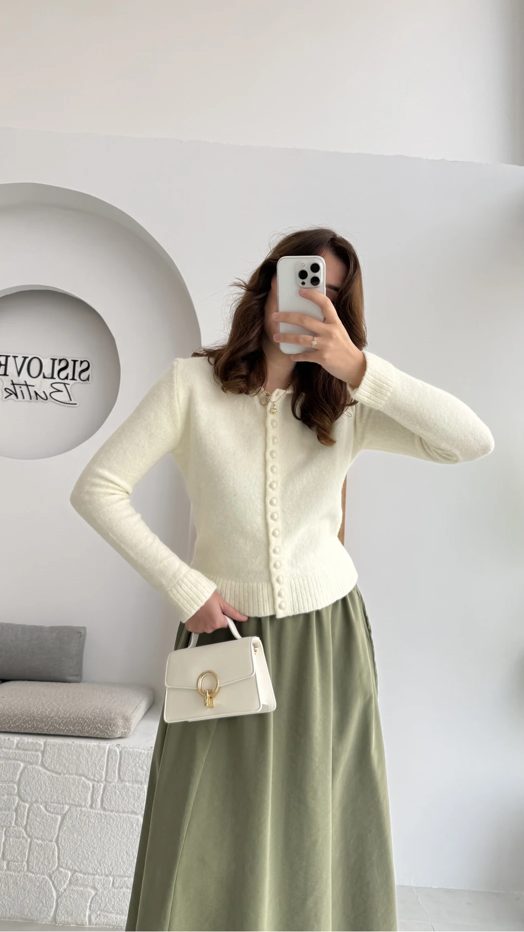 Polo Yaka Düğmeli Hırka - Ekru