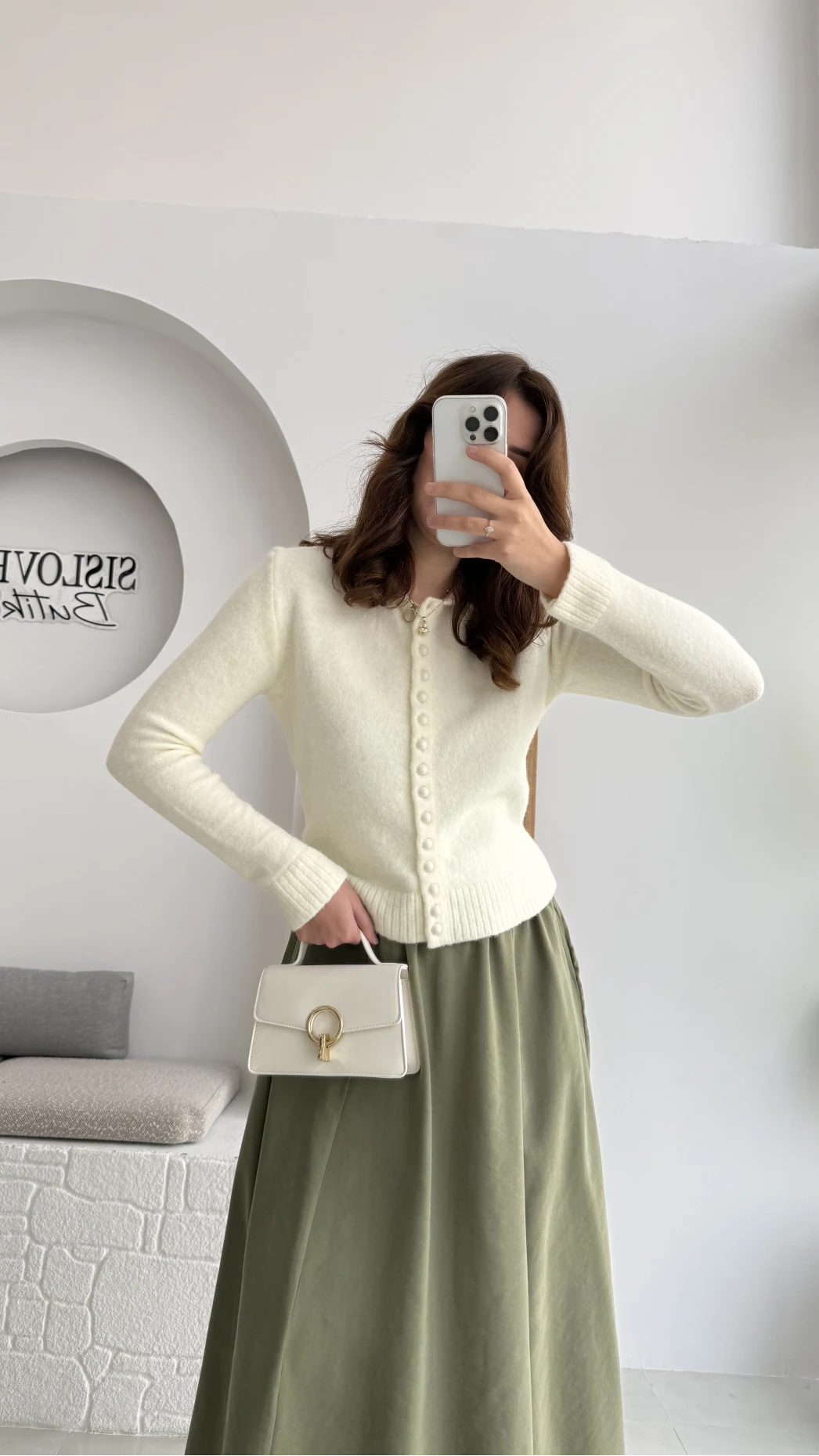 Polo Yaka Düğmeli Hırka - Ekru