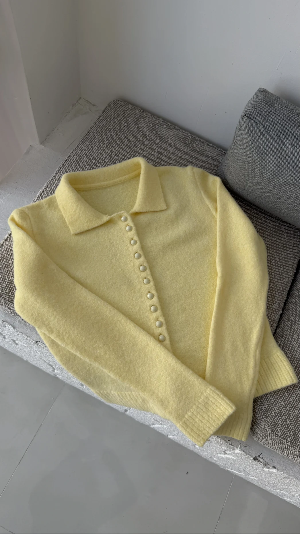 Polo Yaka Düğmeli Hırka - Sarı