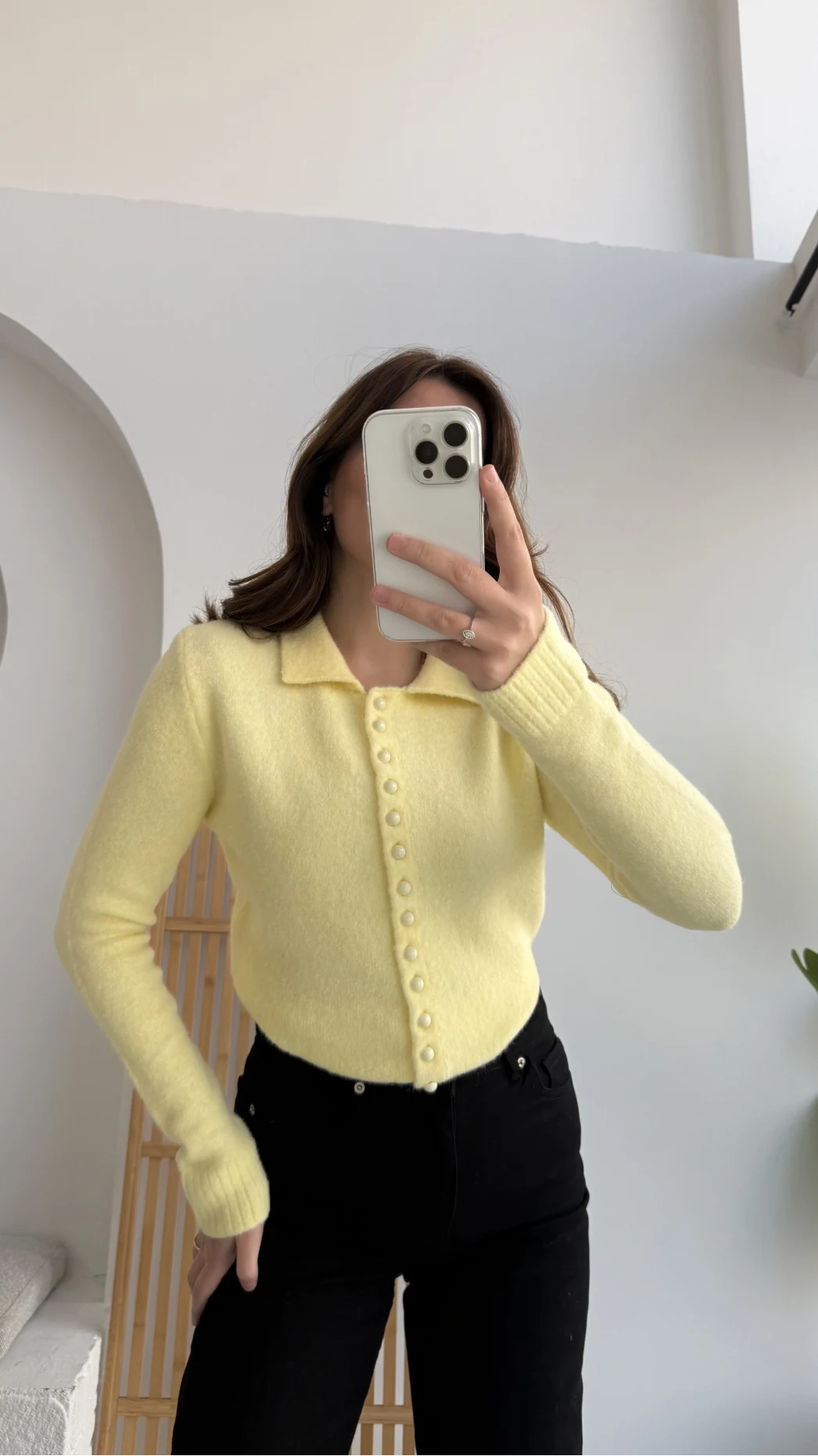 Polo Yaka Düğmeli Hırka - Sarı