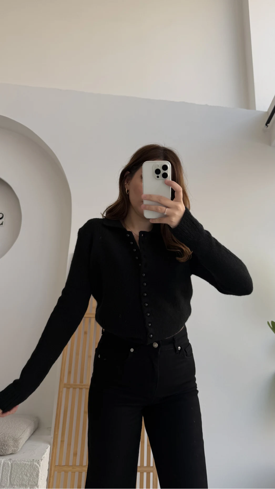 Polo Yaka Düğmeli Hırka - Siyah