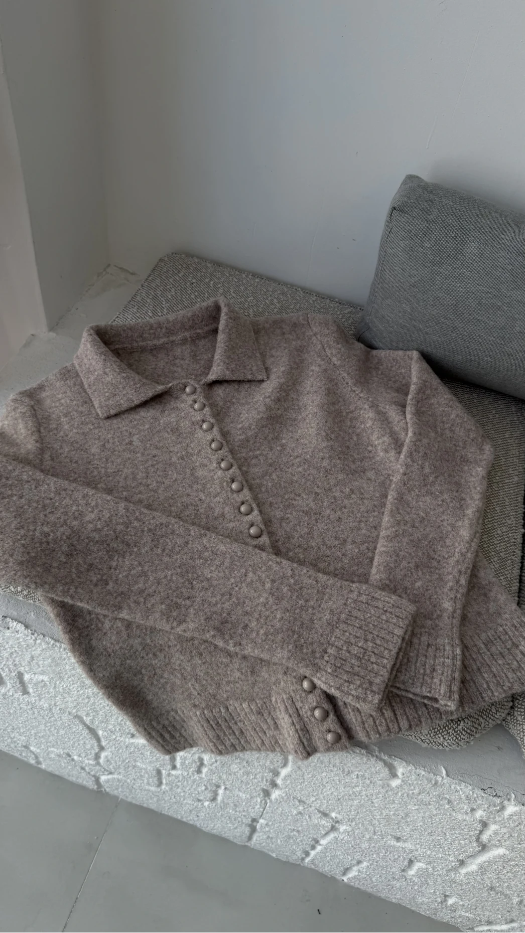 Polo Yaka Düğmeli Hırka - Taş