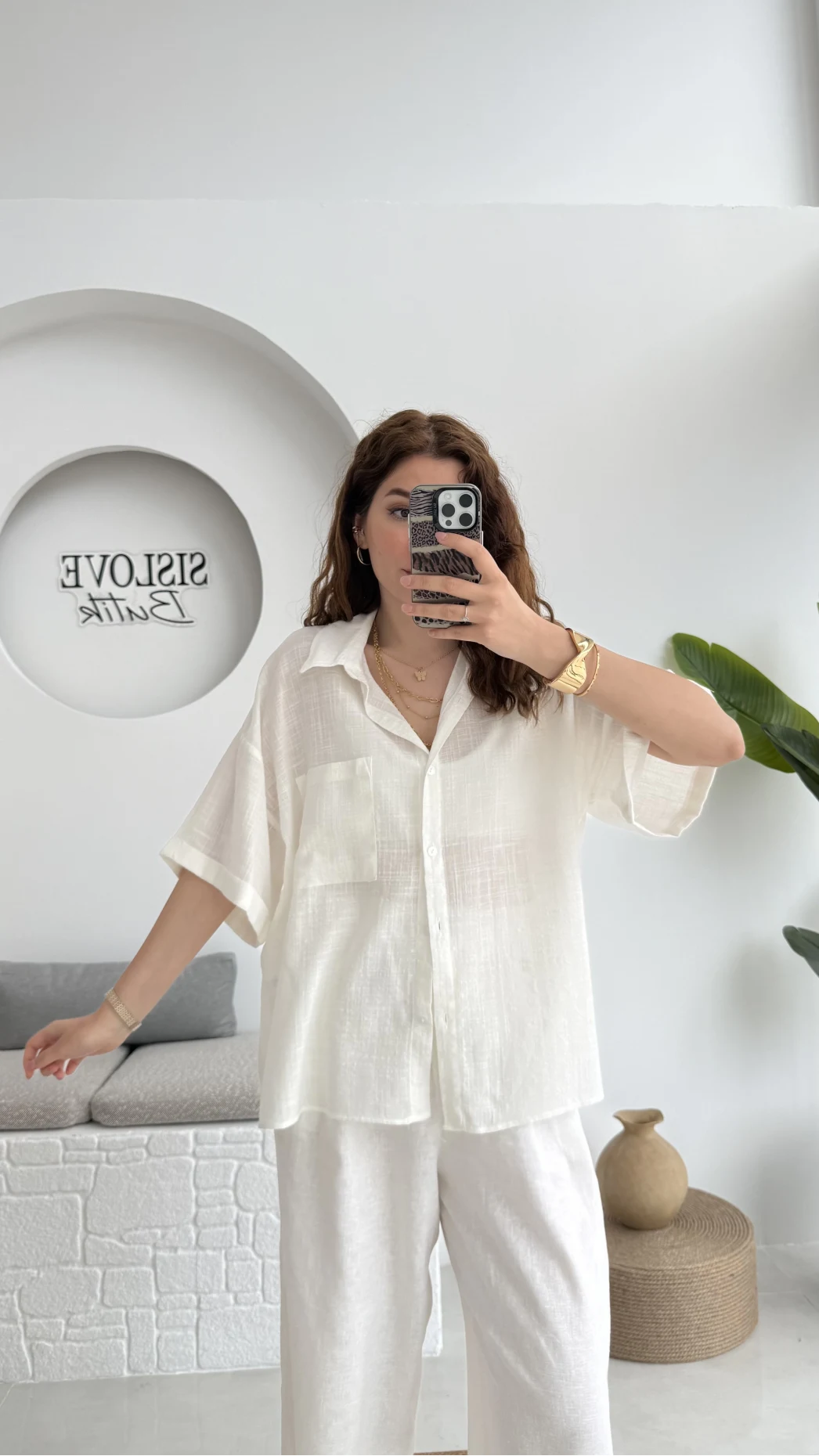 Pome Keten Karışımlı Tek Cepli Gömlek Ekru - 2114