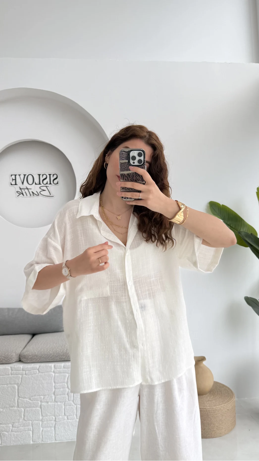 Pome Keten Karışımlı Tek Cepli Gömlek Ekru - 2114