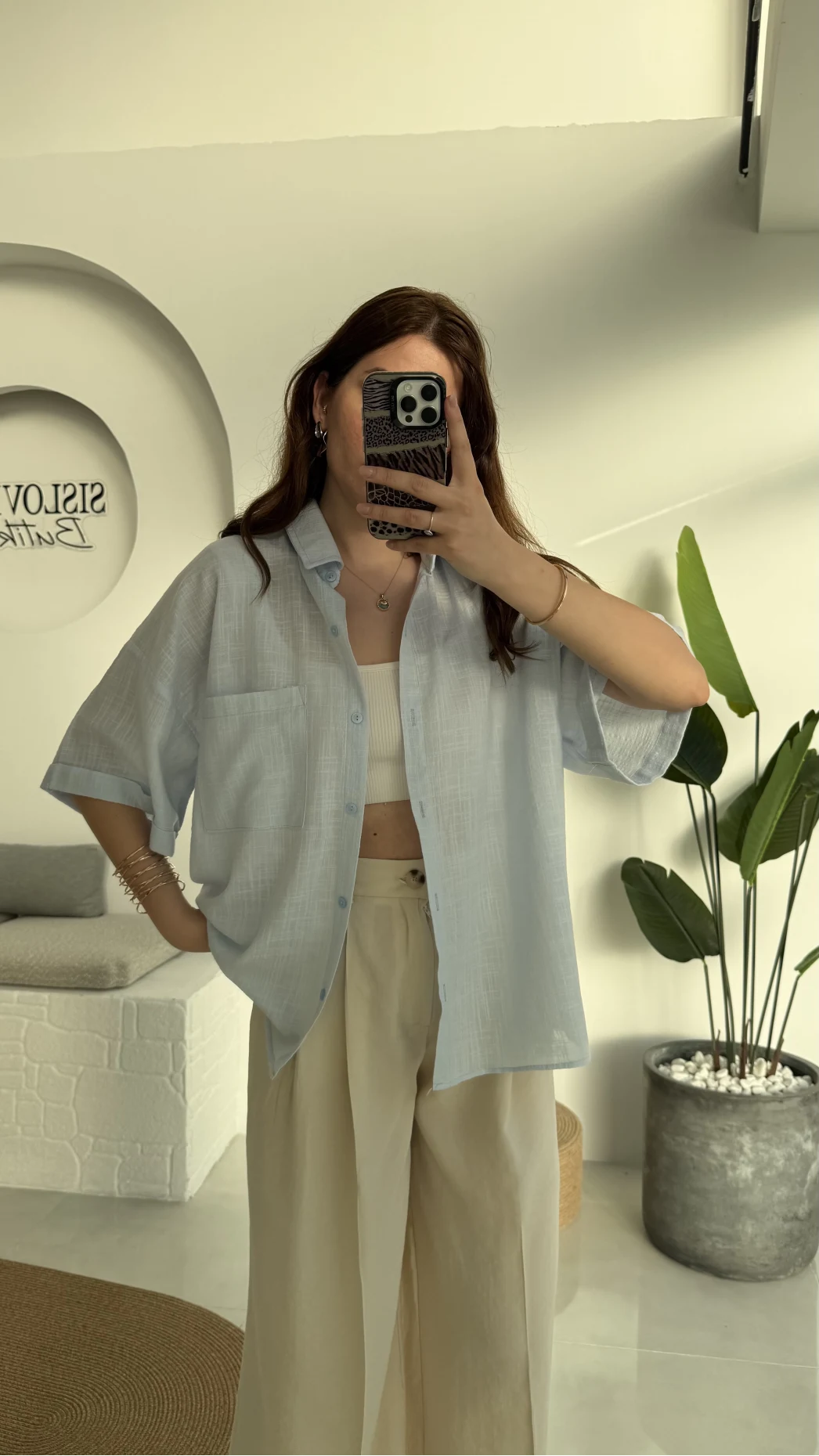 Pome Keten Karışımlı Tek Cepli Gömlek Mavi - 2114