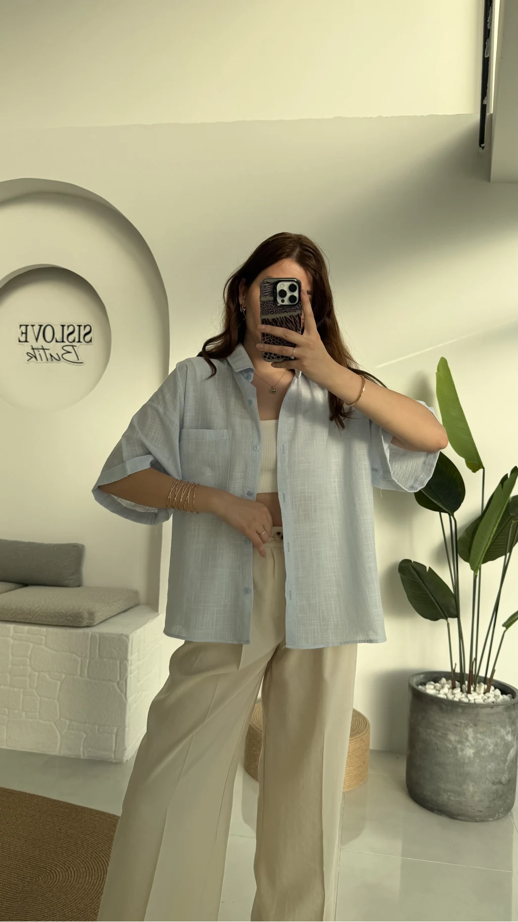 Pome Keten Karışımlı Tek Cepli Gömlek Mavi - 2114