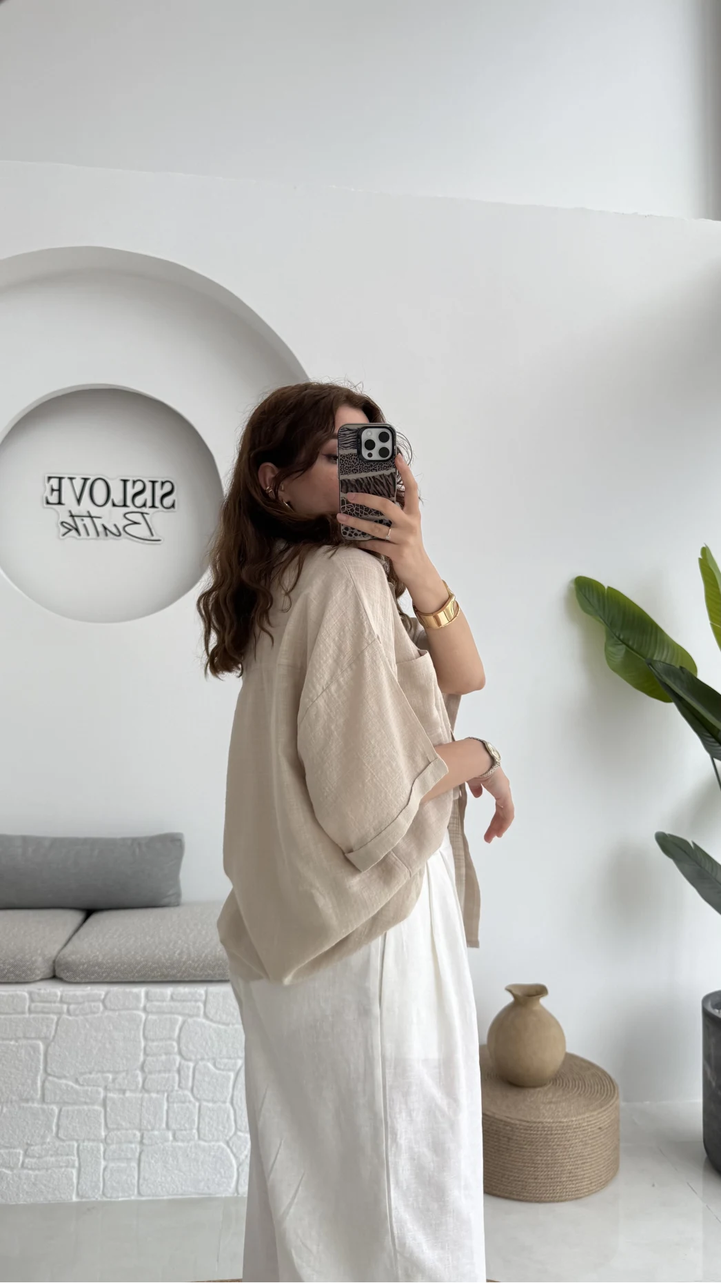 Pome Keten Karışımlı Tek Cepli Gömlek Taş - 2114