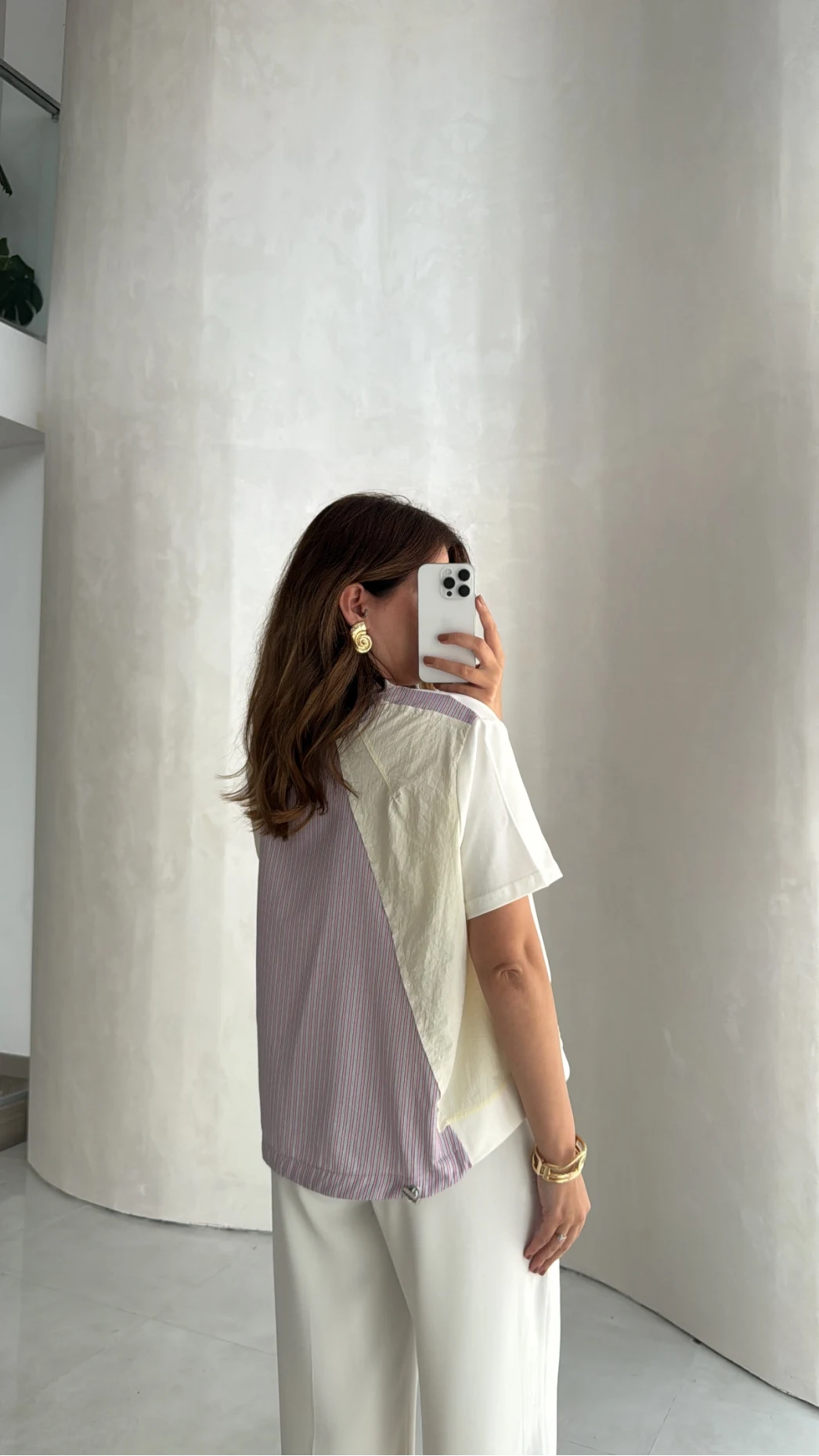 Poplin Detay Büzgülü T-shirt - Ekru - Kod: 1044