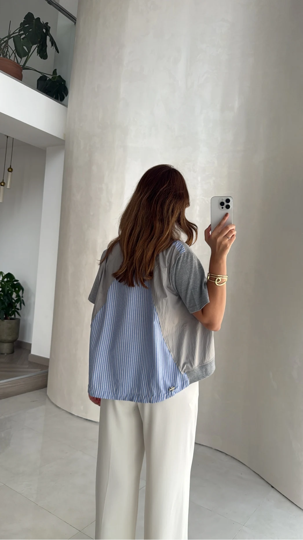 Poplin Detay Büzgülü T-shirt - Gri - Kod: 1044