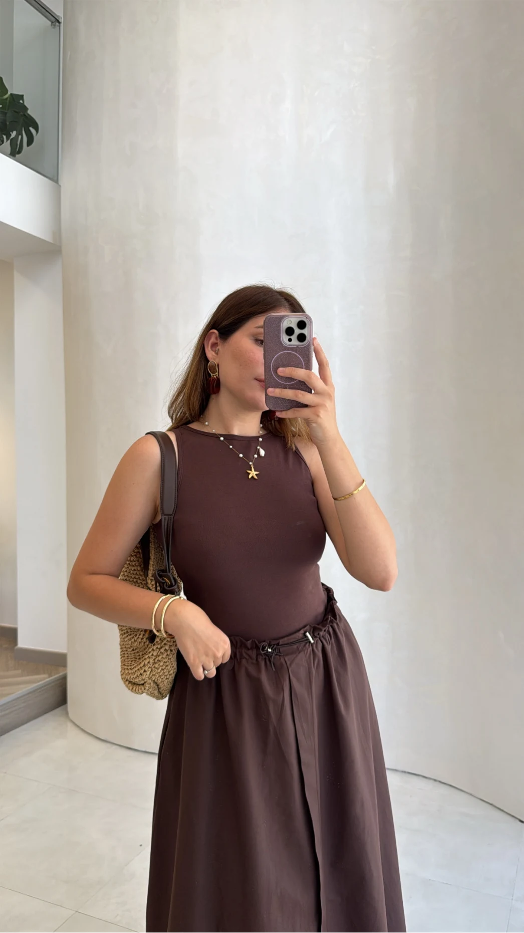 Poplin Etekli Elbise - Kahve - Kod: 4159