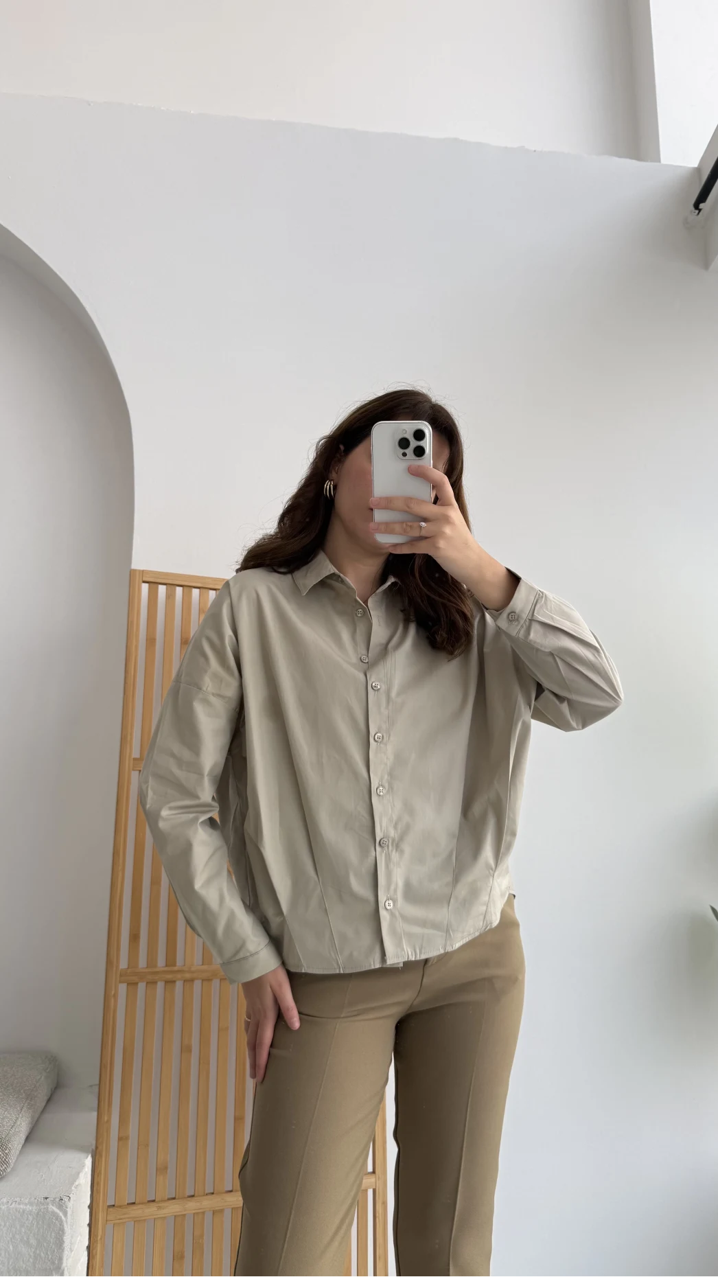 Poplin Gömlek Bej Kod: 4985