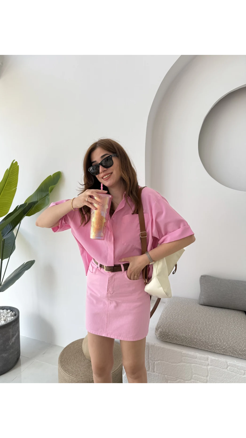 Poplin Kumaş Gömlek Pembe - 2093