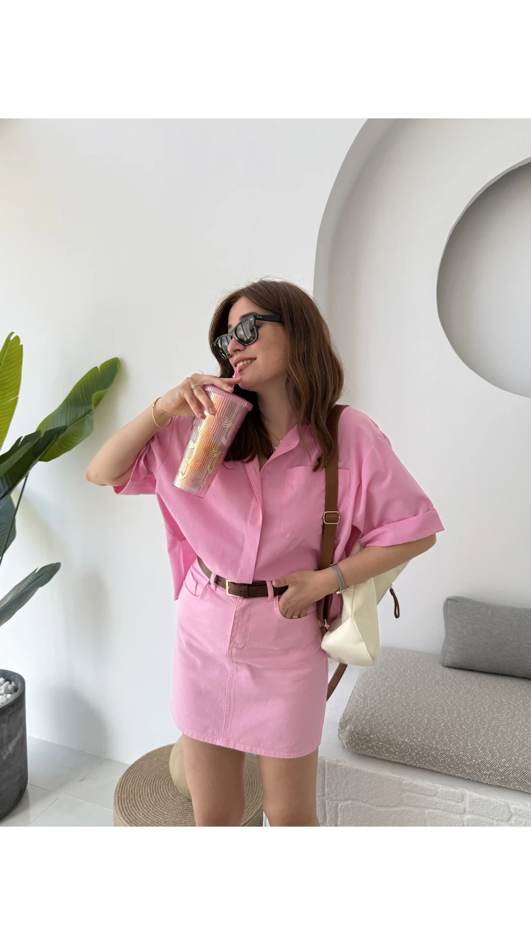 Poplin Kumaş Gömlek Pembe - 2093