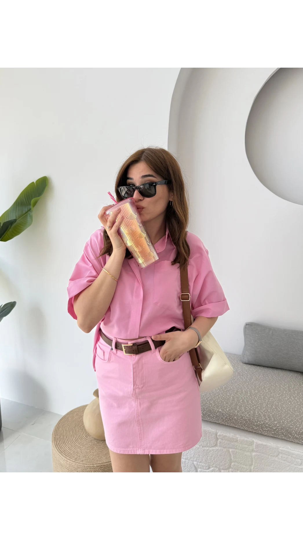 Poplin Kumaş Gömlek Pembe - 2093