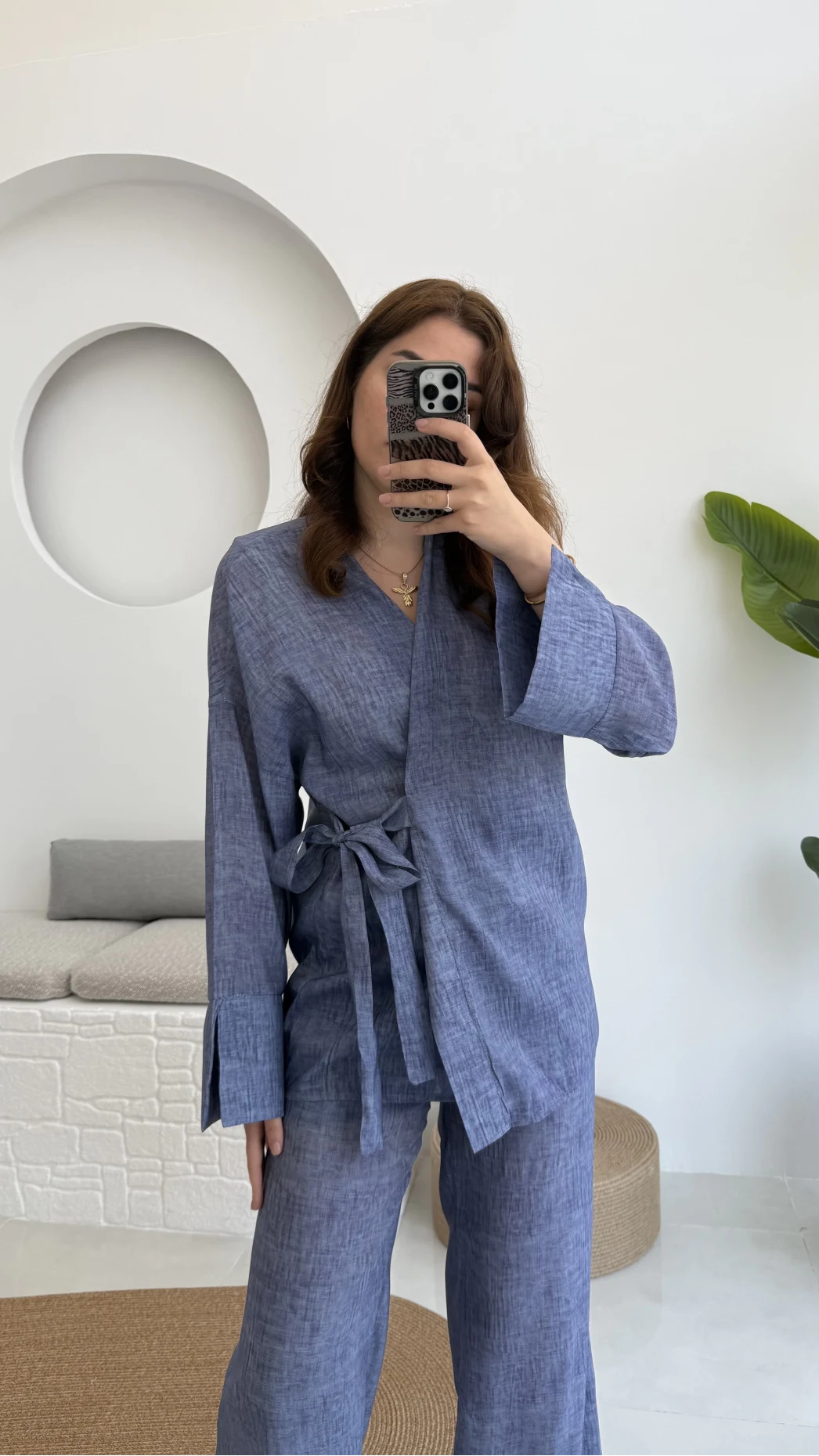 Portion Tensel Kimono Takım Koyu Mavi