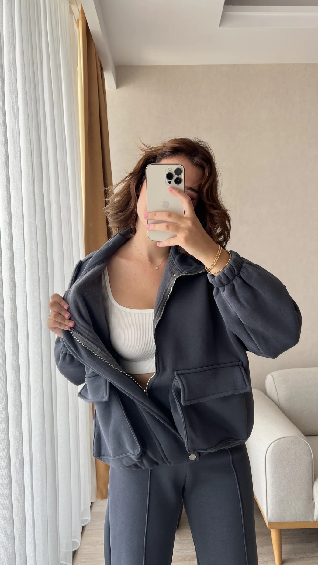 Premium Antrasit Rengi Bomber Ceket Eşofman Takım