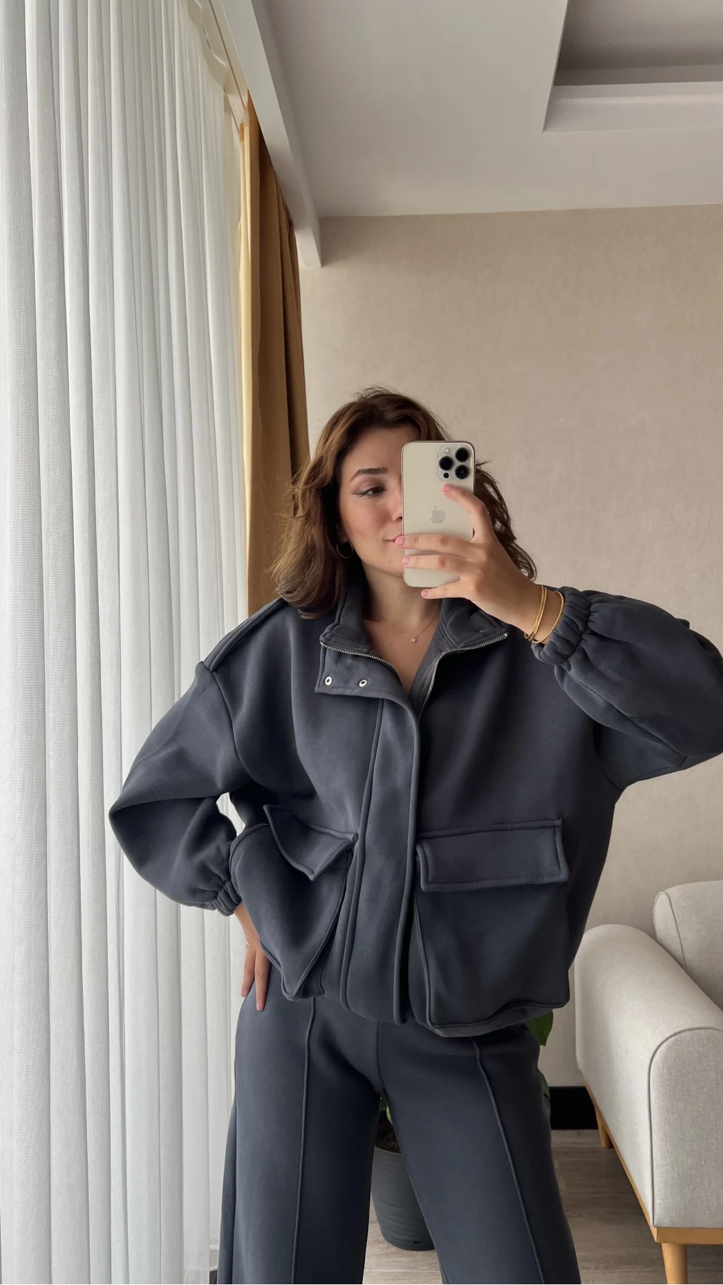 Premium Antrasit Rengi Bomber Ceket Eşofman Takım