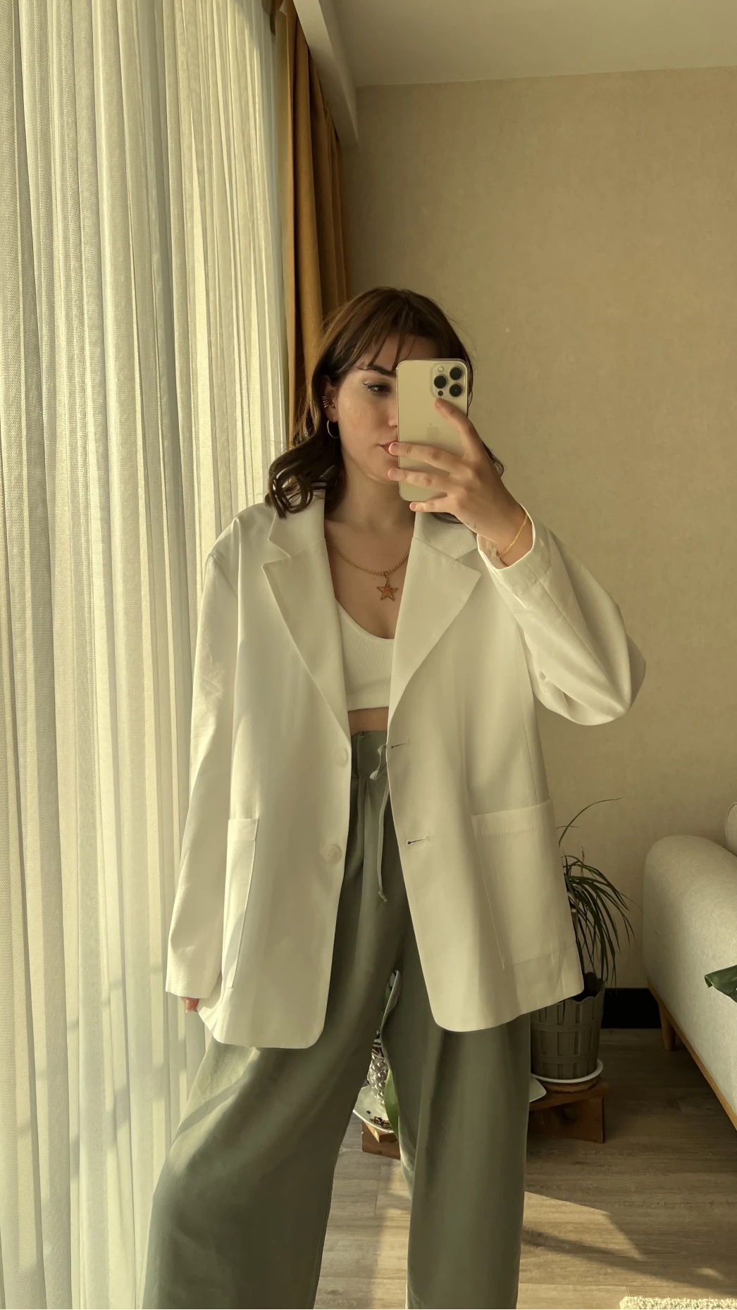 Premium Beyaz Modal Blazer Ceket